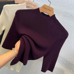 2025新款春秋薄款修身半高领中袖上衣洋气韩版打底纯色简约针织衫