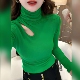 法式 针织毛衣 内搭气质绿色上衣2025新款 高领镂空打底衫 女秋冬修身