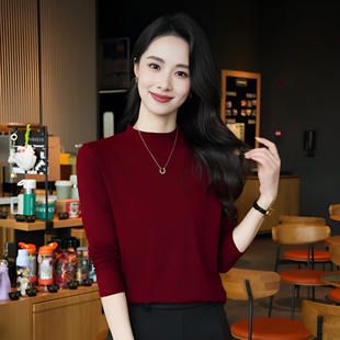 欧货安哥拉红打底衫女秋冬内搭修身半高领上衣洋气2026新款针织衫