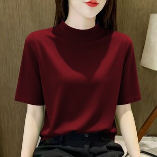 2026春秋新款半高领五分袖针织衫女韩系宽松显瘦安哥拉红气质上衣