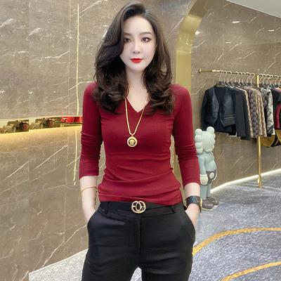 打底衫女春秋内搭修身薄款红色