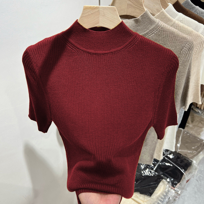 2023新款港味复古红羊毛针织上衣
