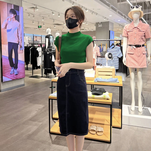 气质半袖 时尚 修身 针织衫 T恤女港风上衣薄款 冰丝绿色短袖 2025新款