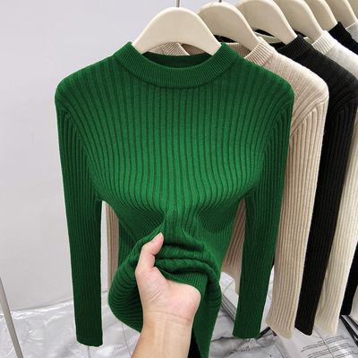 半高领毛衣洋气绿色上衣针织衫