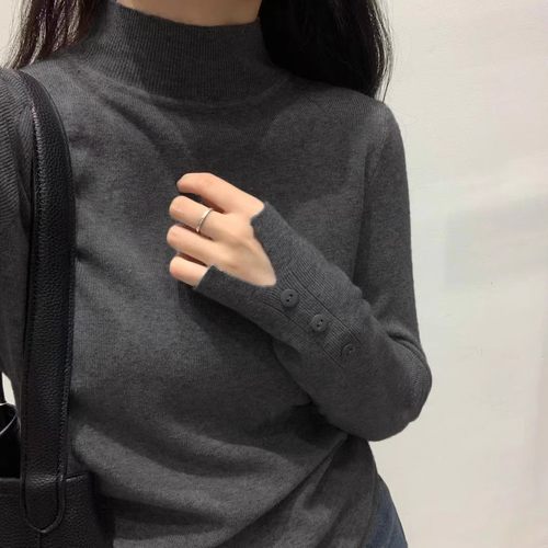 半高领灰色毛衣打底衫女秋冬修身内搭高级感中领针织内搭洋气上衣