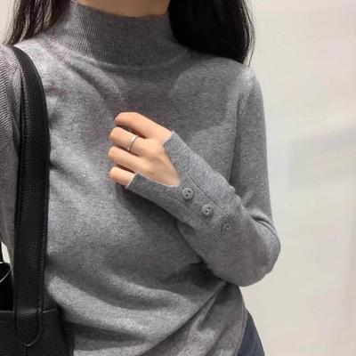 羊毛半高领显瘦套头打底针织衫