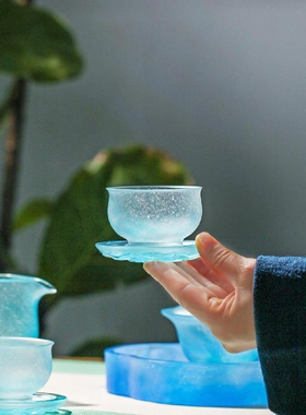 杭州景区文创琉璃如是杯琉璃茶杯主人杯托杯垫功夫茶具礼盒品茗杯