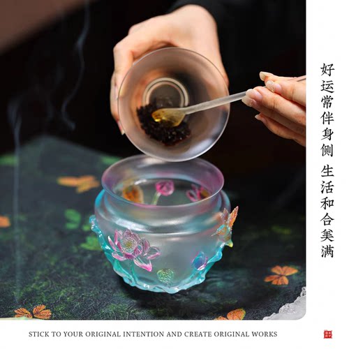 杭州景区繁花瑞鸟琉璃水杯礼盒装