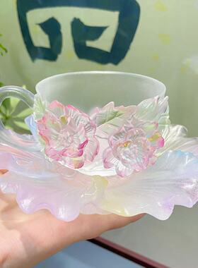 杭州文创芙蓉壶承十二花神芙蓉七彩渐变琉璃壶承杯垫桌面摆件7330