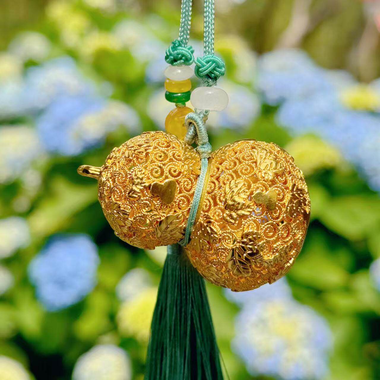 杭州灵隐文创欢喜葫芦绿流苏挂件金色花丝葫芦装饰品车挂包挂2358