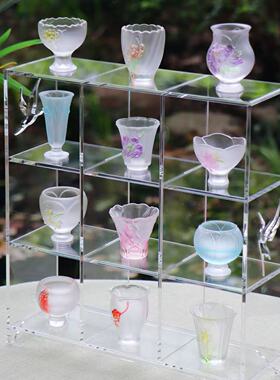 灵隐文创空庭十二花神杯展示架透明亚克力茶具博古架桌面摆件7267