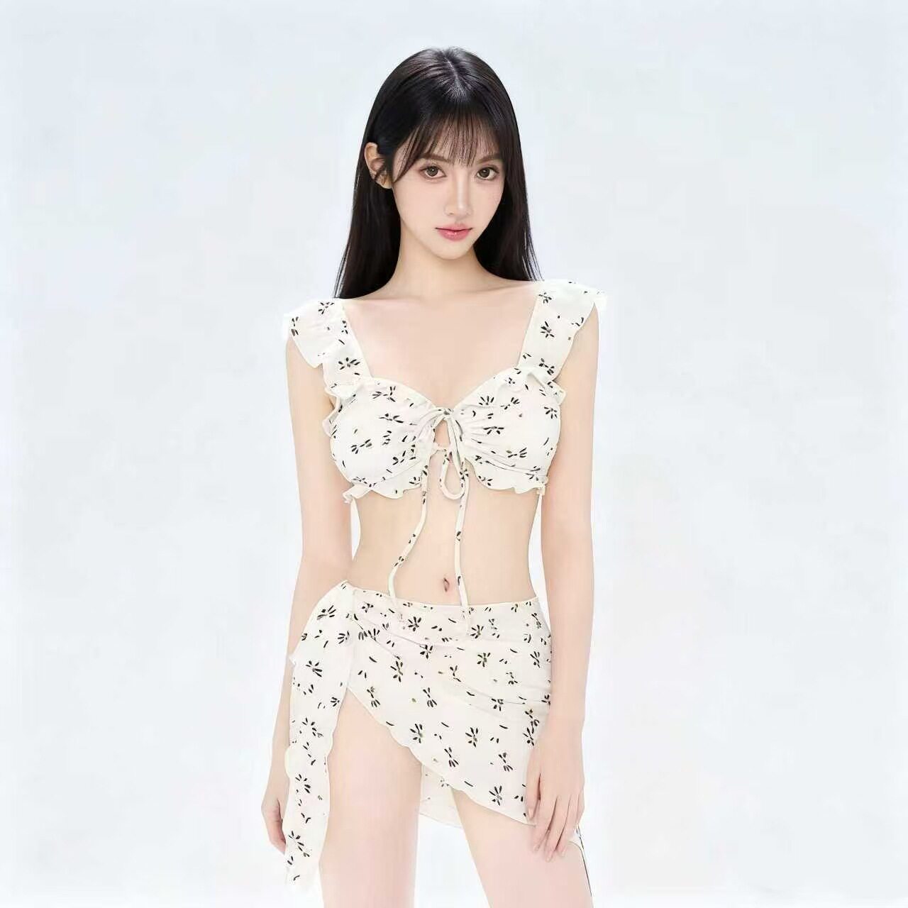 遮肚保守泡温泉新款显瘦三件套泳衣女分体韩国ins风性感泳装2026