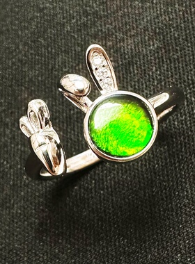 绿野仙踪｜6mm斑彩石兔子925银开口戒指