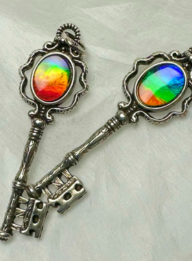 时光之钥｜铜镀银钥匙托 特价天然斑彩石