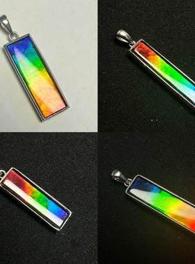 天然加拿大斑彩石七彩长条吊坠 水晶面覆膜