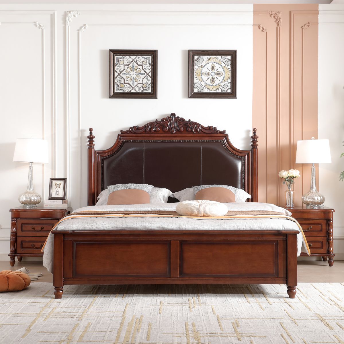 美式复古雕花实木床轻奢古典双人床欧式1.8米婚床主卧室公主床