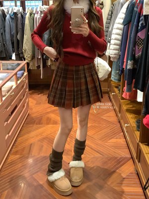 年度本命格子裙～学院风经典复古英伦红格纹厚百褶短裙a字裙秋冬