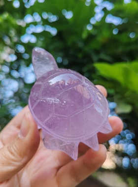 天然紫水晶福龟雕刻件水晶把玩手握水晶摆件重131g