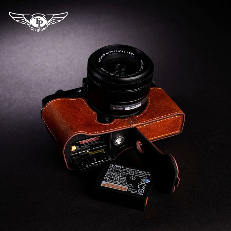 台湾tp 真皮富士x-t100相机包xt100皮套保护套手柄 复古手工牛皮