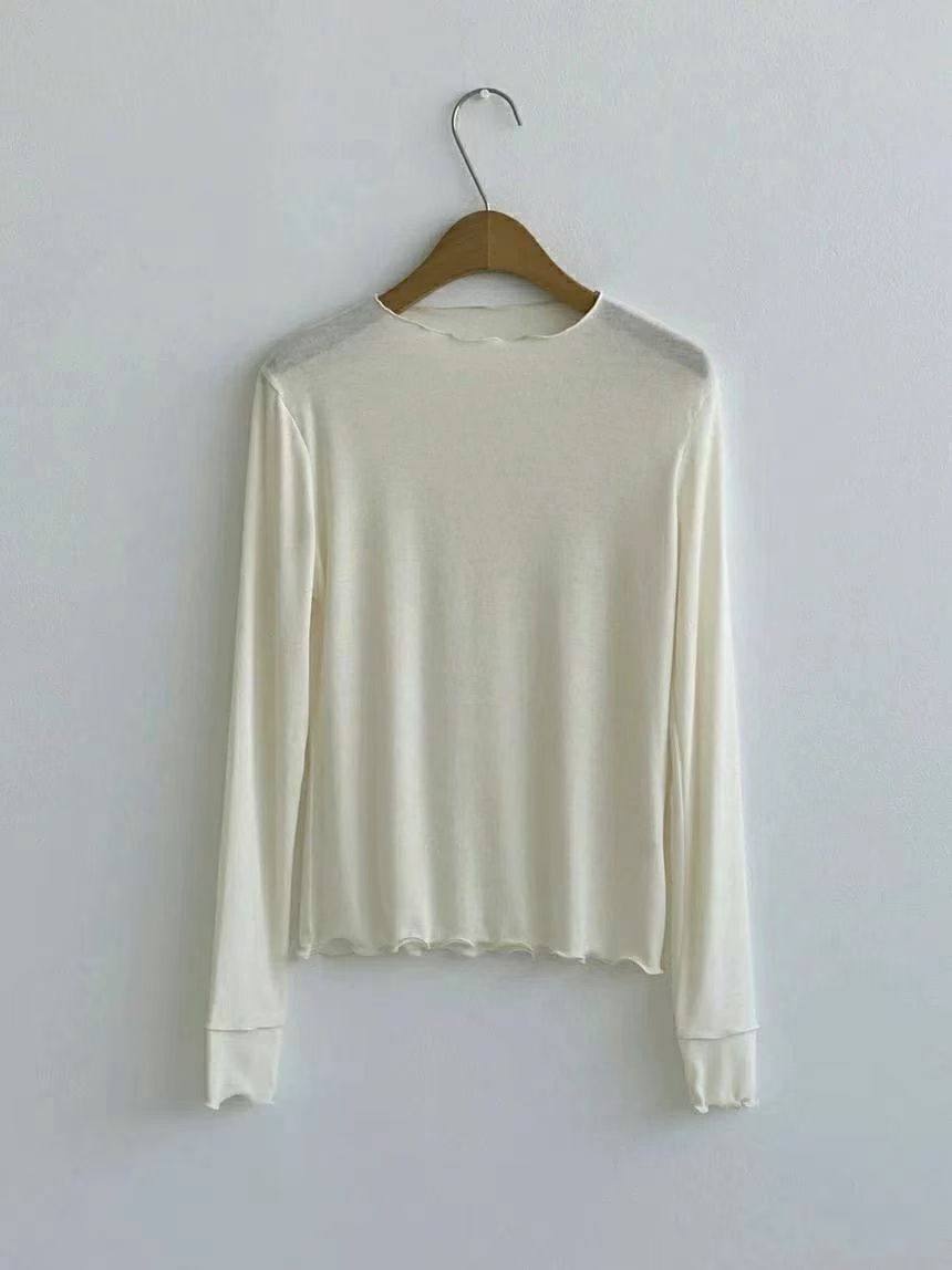 韩国东大门25年春季木耳新款时尚百搭圆领长袖打底衫t恤女a164