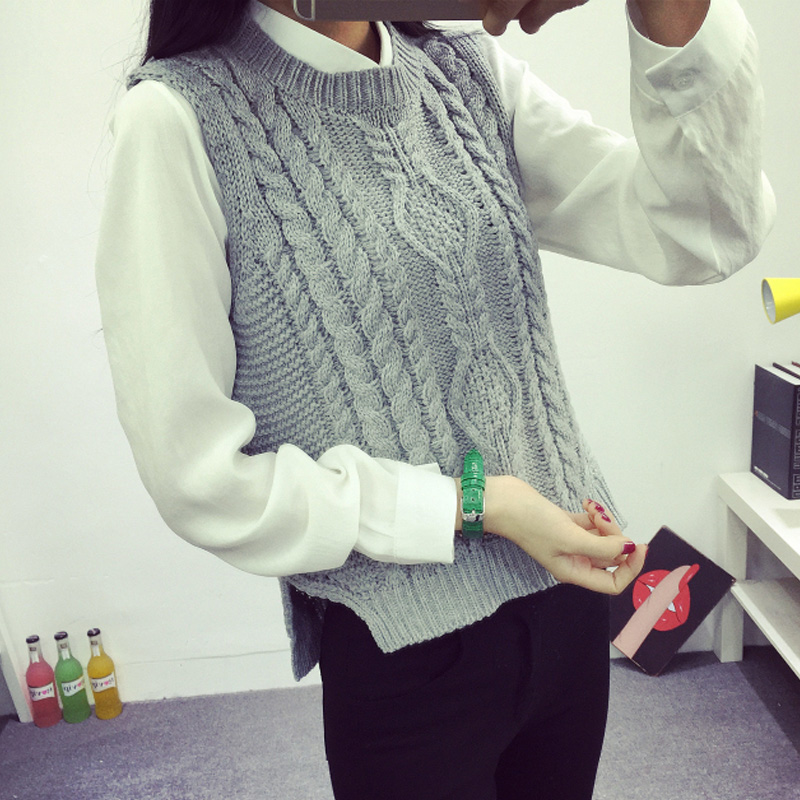 Autumn new Korean Slim vest waistcoat in a solid color knitting wool sleeveless students sweater vest