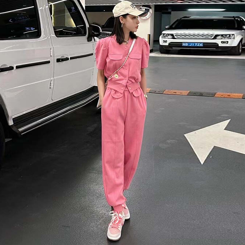 棉2024夏季时髦洋气哈伦裤两件套