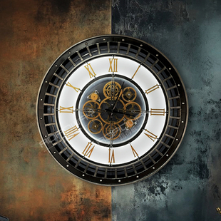 酒吧餐厅复古创意工业风机械齿轮塔钟表金属墙面壁挂件装 饰品定制