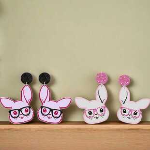 P超可爱萌妹子韩版眼镜兔子卡通耳环钉针拍照度假耳饰