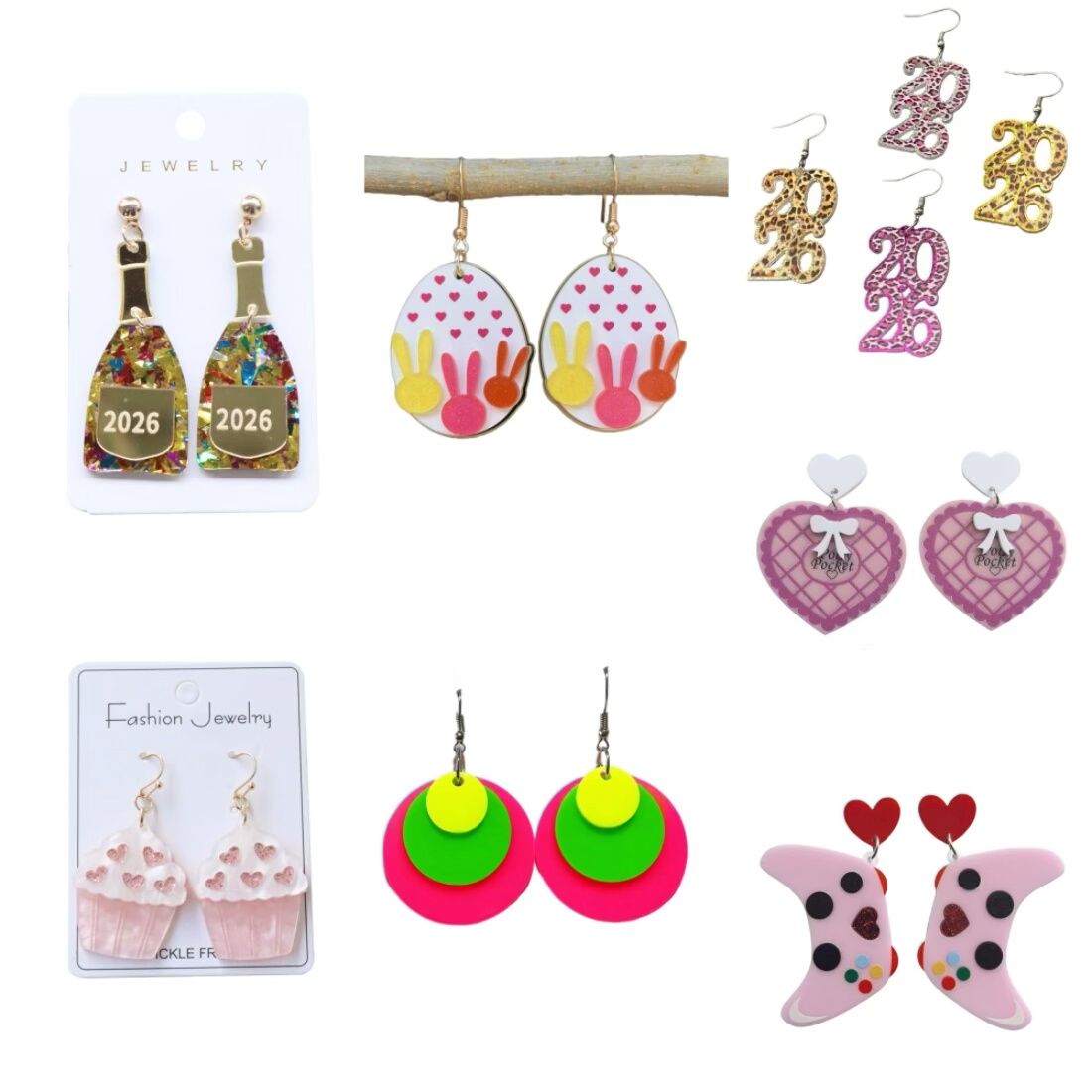 十二月款可爱甜美游戏手柄荧光三色圆片蛋糕酒瓶爱心桃心耳环耳饰