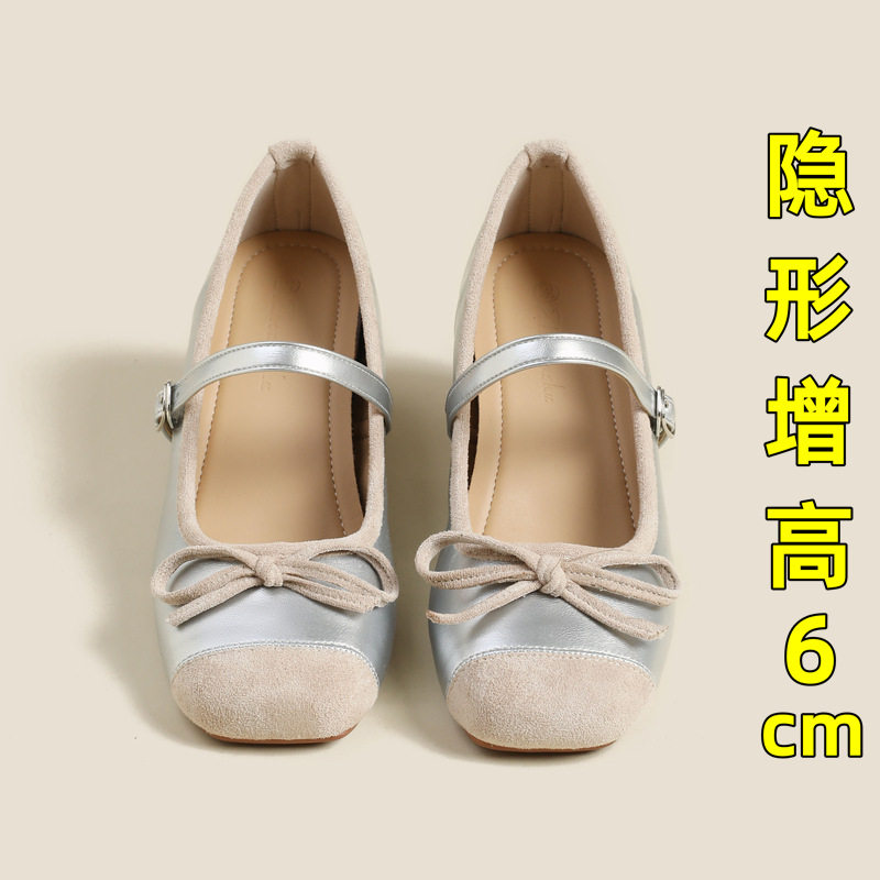 蝴蝶结玛丽珍女鞋2026年新款配裙子法式超美软底不累脚银色单鞋女