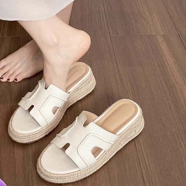 厚底一字凉拖鞋女2026新款外穿配裙子编织松糕鞋绝美H型高跟凉鞋图片