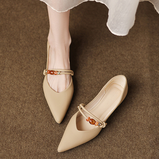 羊皮版平底单鞋女2026春款尖头浅口法式不累脚配裙子温柔风仙女鞋