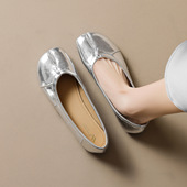 2026年新款 女 女春夏丑萌银色一脚蹬平底浅口单鞋 韩版 风猪蹄分趾鞋