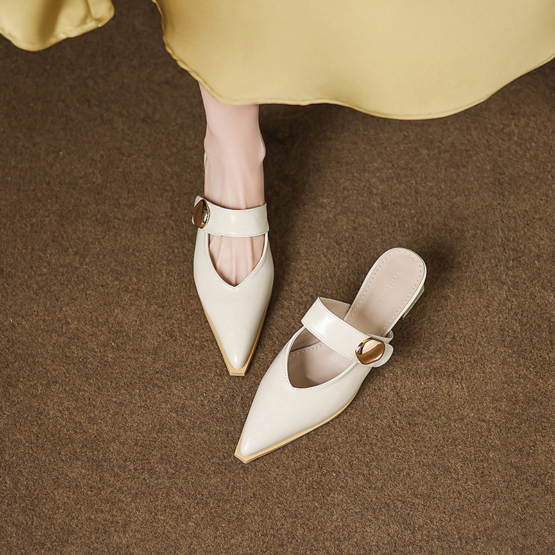 仙女风包头半拖鞋女2026夏季新款高跟凉拖粗跟法式尖头单鞋穆勒鞋