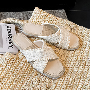 2026年草编拖鞋女夏外穿新款仙女波西米亚凉鞋度假平底海边沙滩鞋