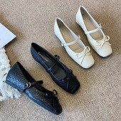 软底舒适单鞋 2026春季 女 小众设计编制蝴蝶结法式 浅口时尚 女鞋 新款