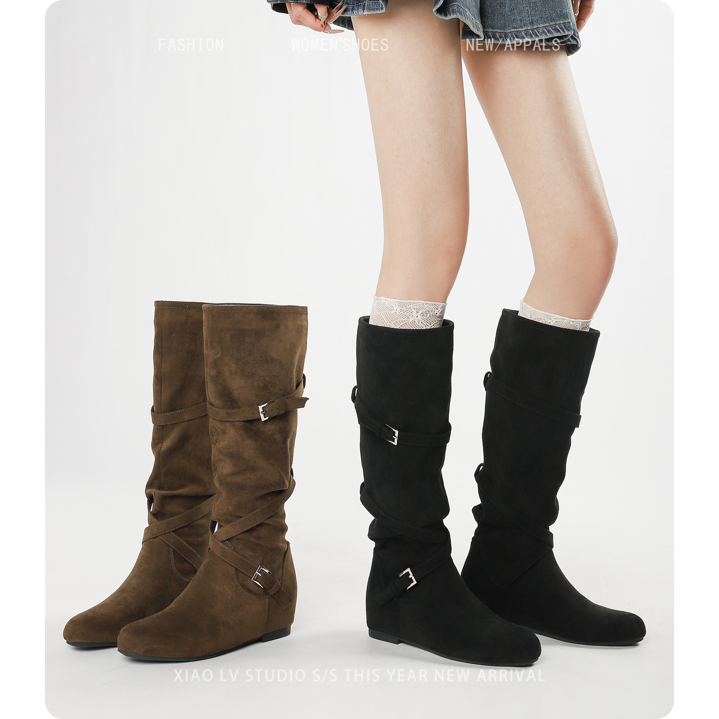 胖mm长筒靴女秋冬大筒围堆堆靴高筒骑士靴粗腿长靴内增高大码靴子