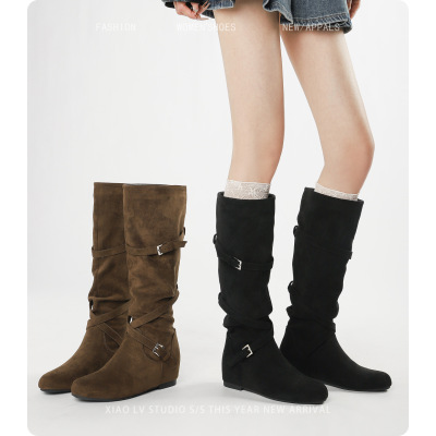 胖mm长筒靴女秋冬大筒围堆堆靴高筒骑士靴粗腿长靴内增高大码靴子