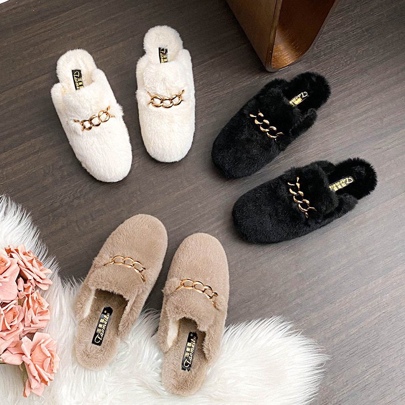 毛毛鞋女秋冬外穿2026新款貂毛保暖包头半拖加绒棉拖鞋大码41-43