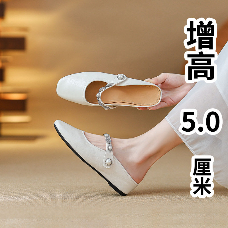 银色单鞋子2026包头孕妇玛丽珍鞋一脚蹬半托法式半拖鞋女夏外穿