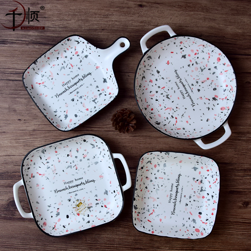 千顺同款釉下彩汤盘北欧烤盘饭盘