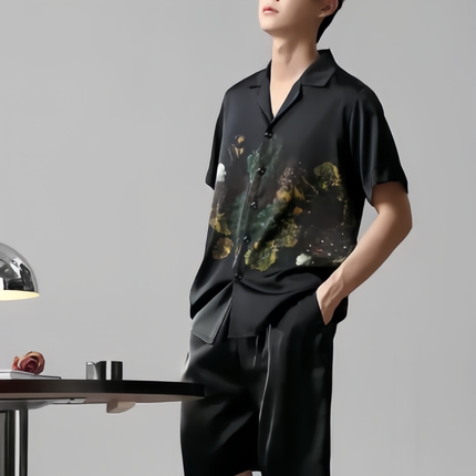 送爸爸男朋友大码真丝睡衣男夏季两件套宽松翻领高级感家居服礼物