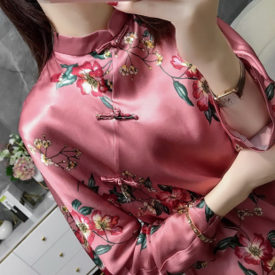 宽松国风印花衬衫 女装 立领盘扣旗袍上衣女大码 亏本清仓胖mm新中式