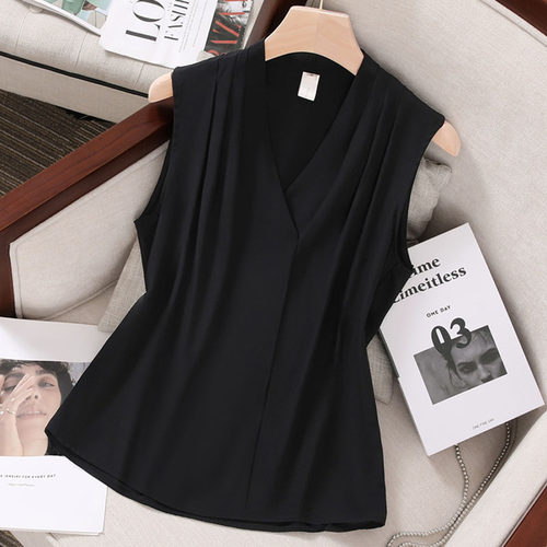 气质V领内搭黑色吊带背心衬衫女2025新款大码女装胖mm显瘦雪纺衫