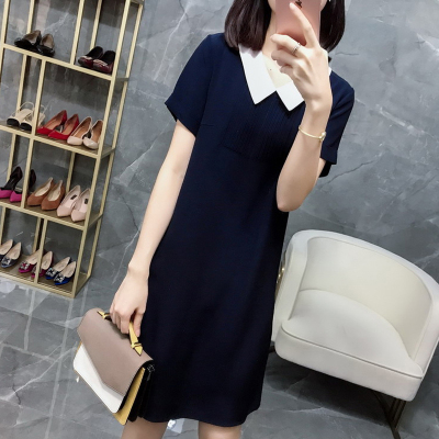 大码遮肚显瘦连衣裙2025新款娃娃领裙子胖mm气质通勤中长款A字裙