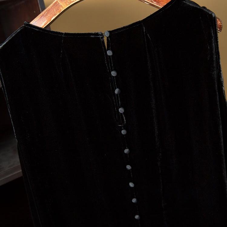 大码女装秋新款丝绒内搭A字背心长裙胖mm无袖后背纽扣宽松连衣裙