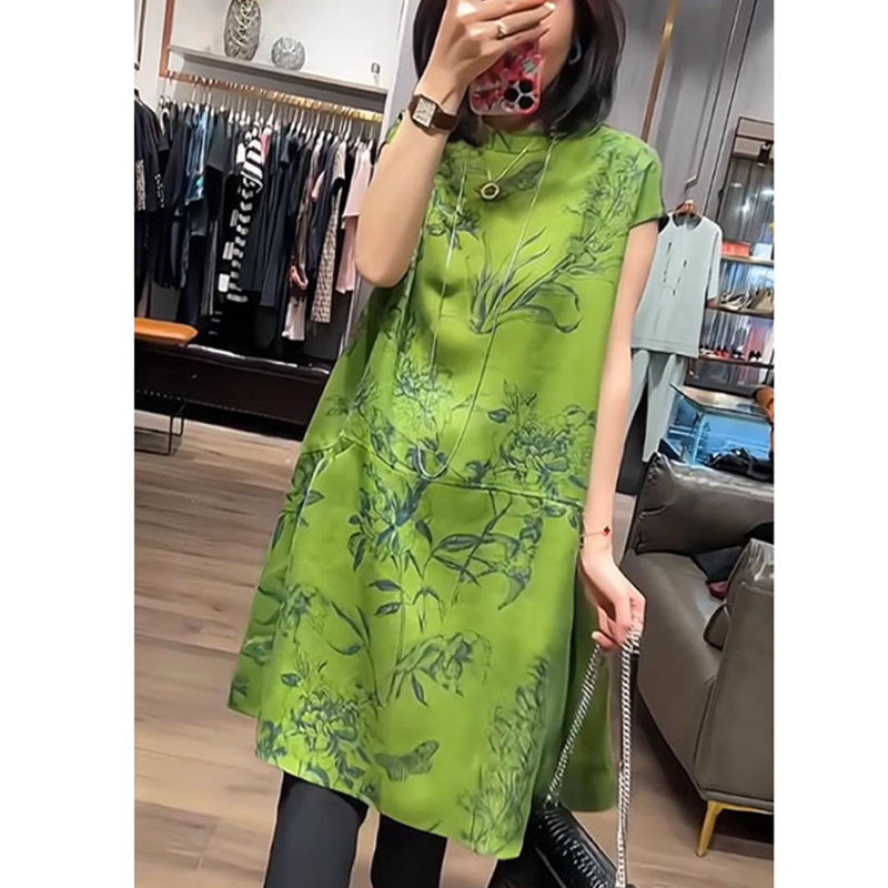 气质高端提花连衣裙2025新款大码女装胖mm新中式复古绿色旗袍裙