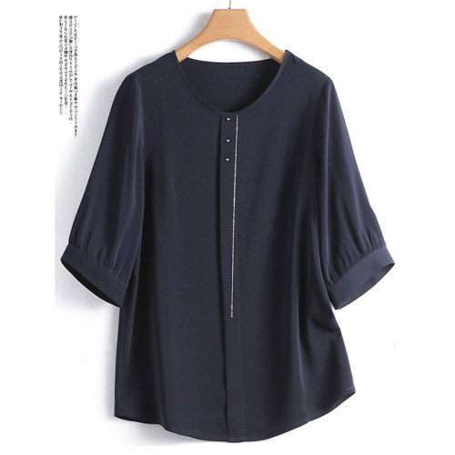 气质简约薄款衬衫上衣2025新款大码女装胖妹妹宽松遮肚显瘦雪纺衫