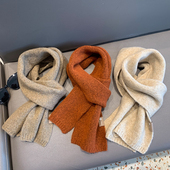 韩国百搭焦糖色杏色羊毛混纺毛茸茸小围巾冬季 保暖围脖绕两圈两用