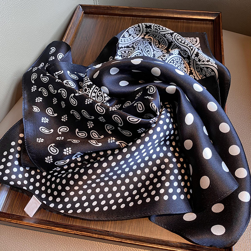 百搭韩版春夏季小方巾波点腰果丝巾洋气职业复古小领巾护颈装饰女